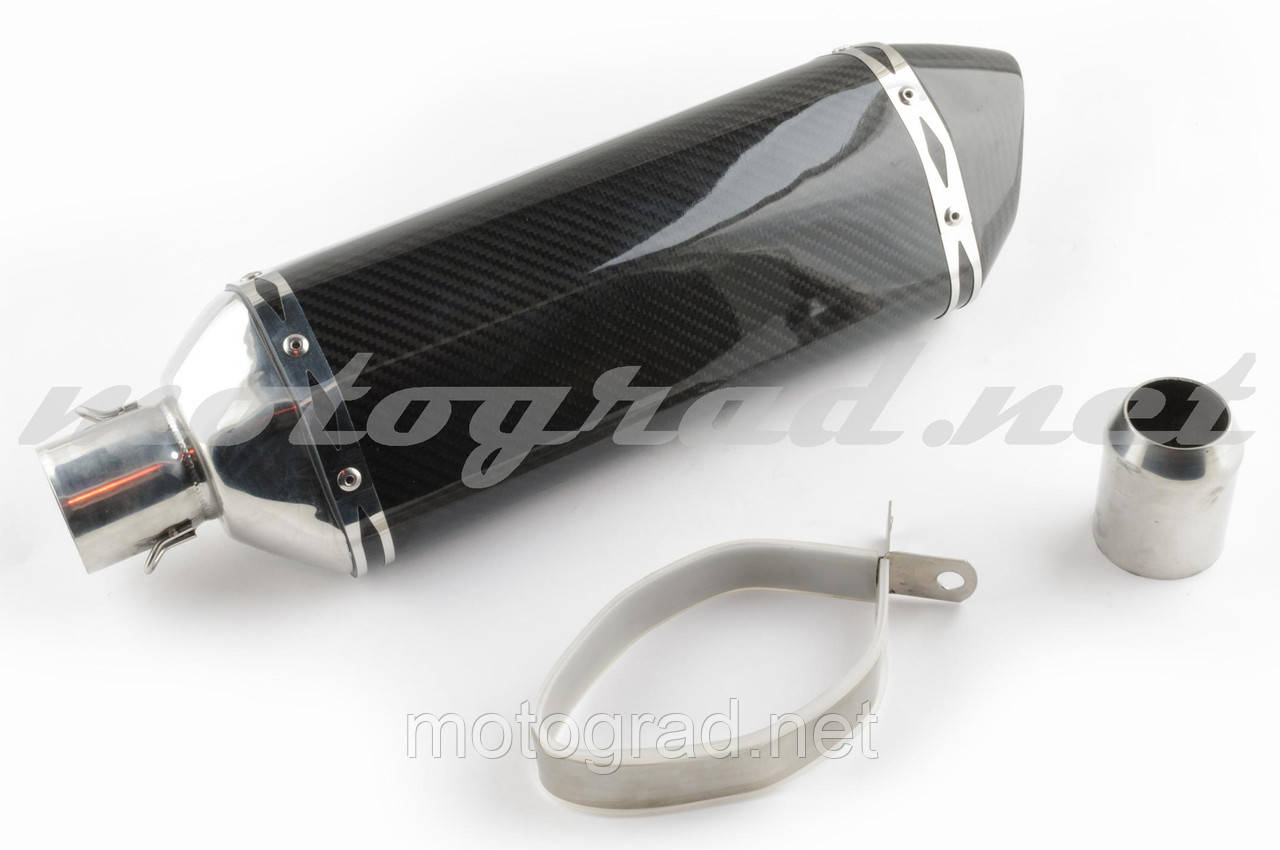 Глушник (тюнінг) 301*105mm, креп. Ø78 mm (нержавійка, три-вал, карбон світлий, прямоток, mod:3), фото 1