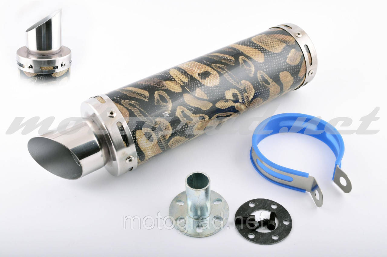 Глушник (тюнінг) 300*90mm, креп. Ø48 mm (неіржавка шкіра, зміїна шкіра, прямоток, тип:3), фото 1