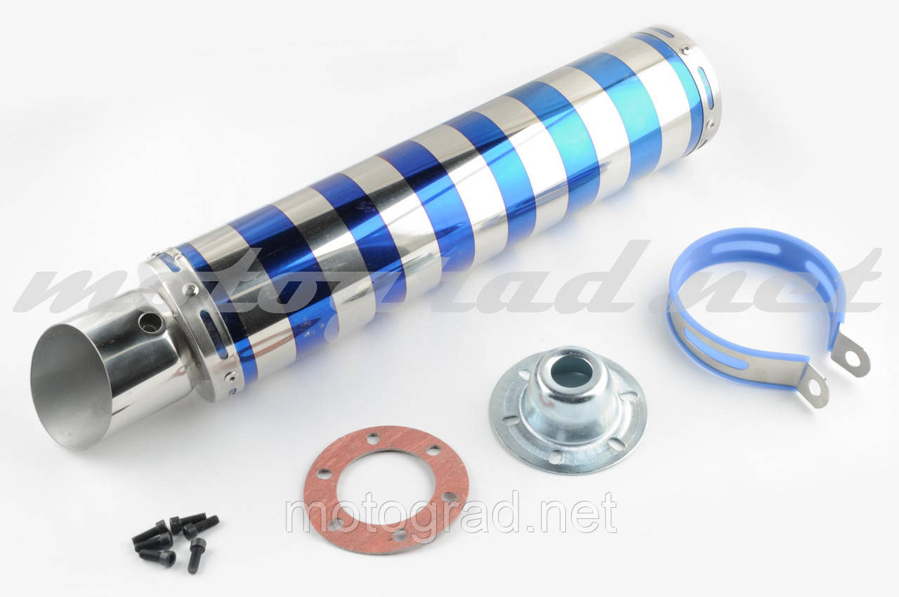 Глушник (тюнінг) 420*100mm, креп. Ø78 mm (неіржавка сталь, зебра, сріблясто-синій, прямоток, mod:4), фото 1