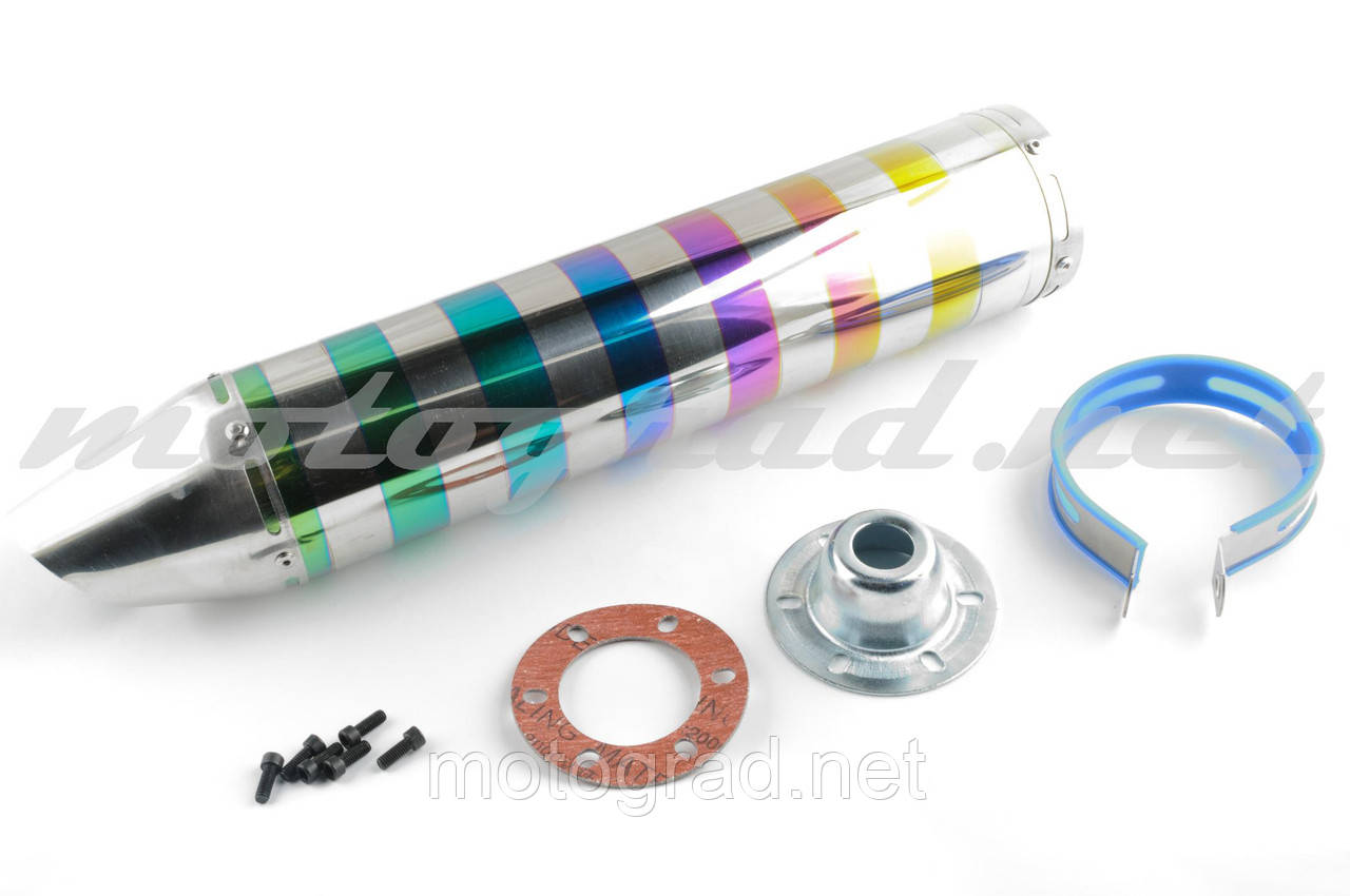 Глушник (тюнінг) 420*100mm, креп. Ø78 mm (неіржавка сталь, зебра, кольоровий, прямоток, mod:9), фото 1