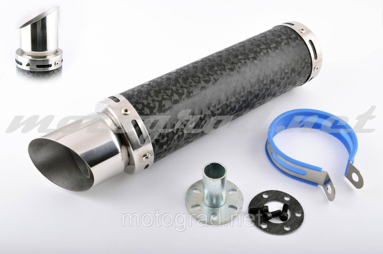 Глушник (тюнінг) 300*90mm, креп. Ø48 mm (неіржавка сталь, мармур чорний, прямоток, тип:2), фото 1