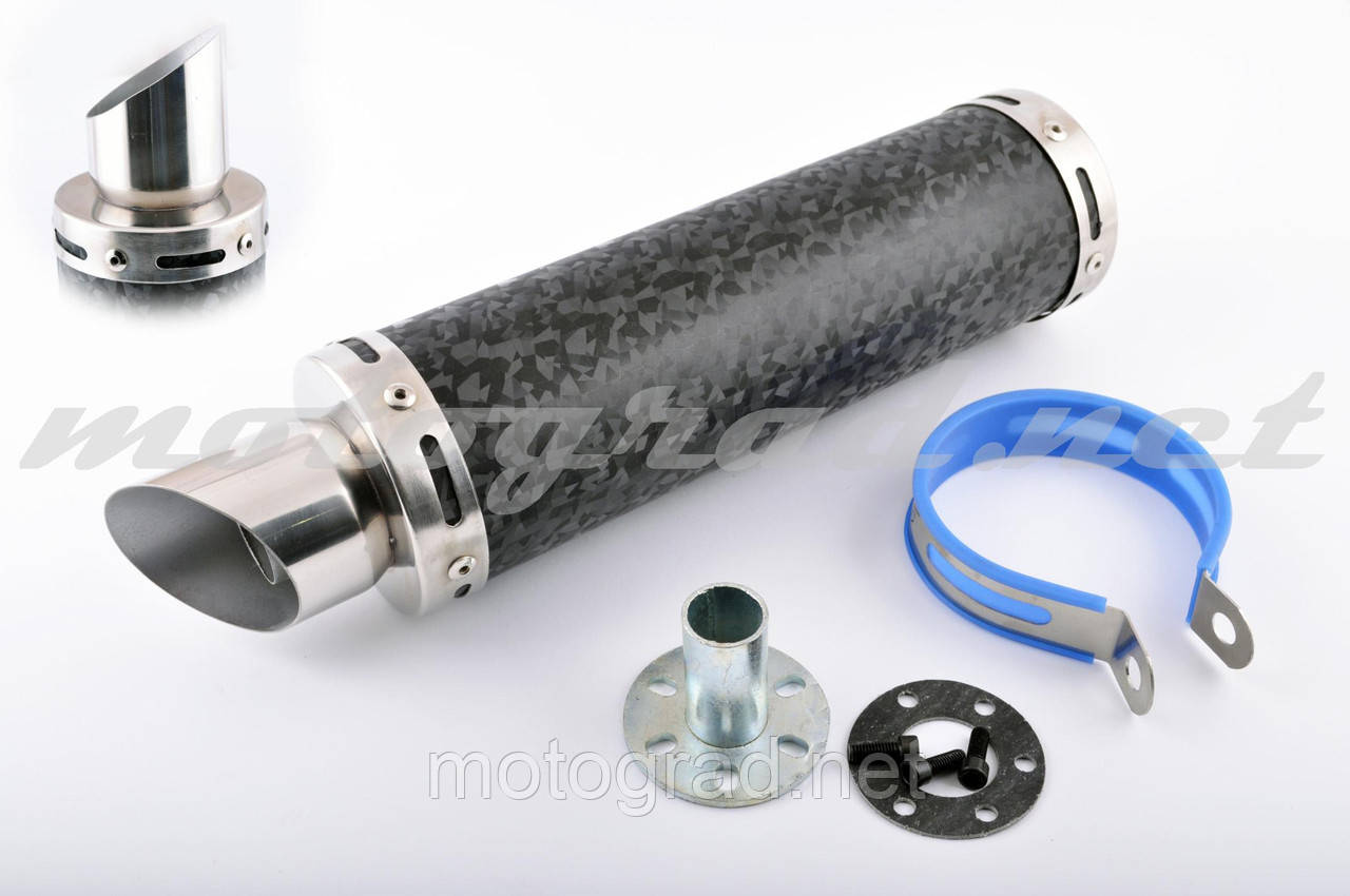 Глушник (тюнінг) 300*90mm, креп. Ø48 mm (неіржавка сталь, мармур чорний, прямоток, тип:3), фото 1