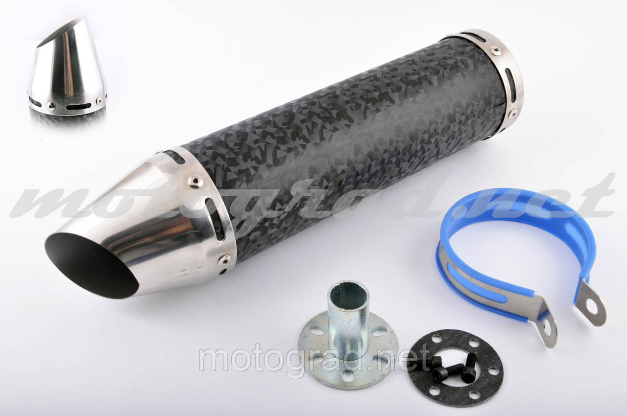 Глушник (тюнінг) 300*90mm, креп. Ø48 mm (неіржавка сталь, мармур чорний, прямоток, тип:4), фото 1