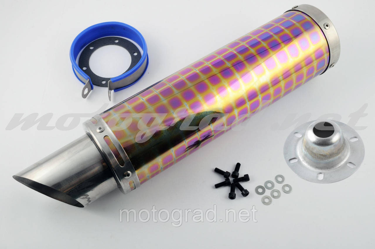 Глушник (тюнінг) 420*100mm, креп. Ø78 mm (неіржавка сталь, квадрати, mod:20), фото 1