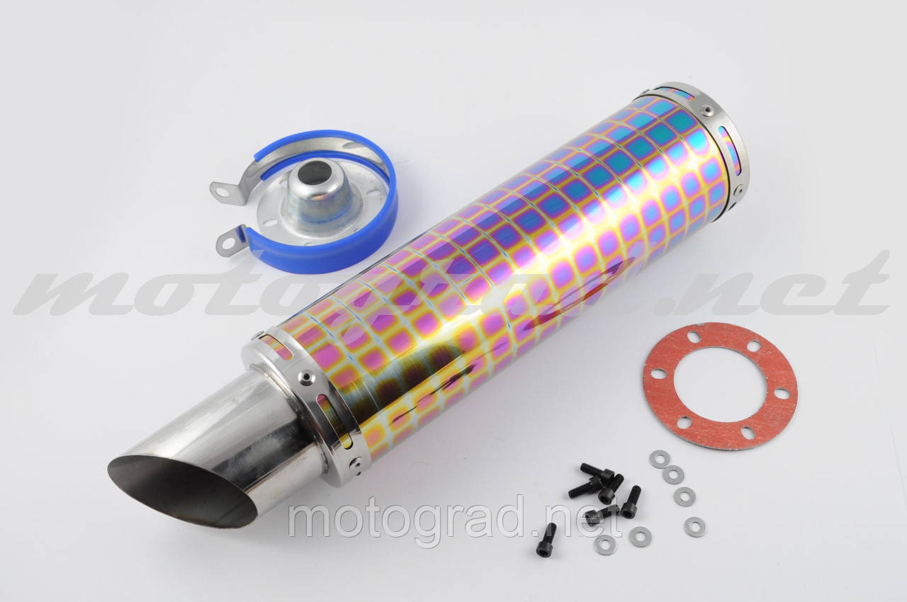 Глушник (тюнінг) 340*100mm, креп. Ø78 mm (неіржавка сталь, квадрати, mod:34), фото 1