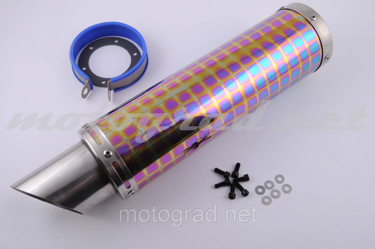 Глушник (тюнінг) 350*100mm, креп. Ø48 mm (неіржавка сталь, квадрати, mod:22), фото 1