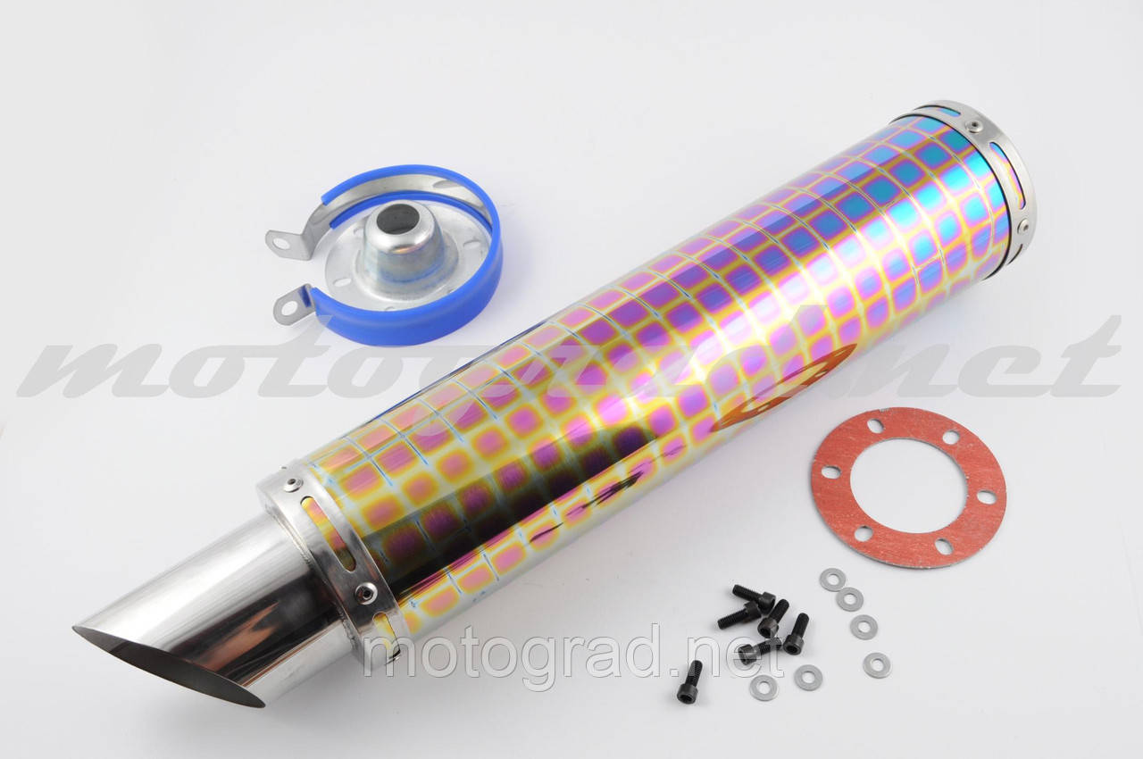 Глушник (тюнінг) 420*100mm, креп. Ø78 mm (неіржавка сталь, квадрати, mod:35), фото 1