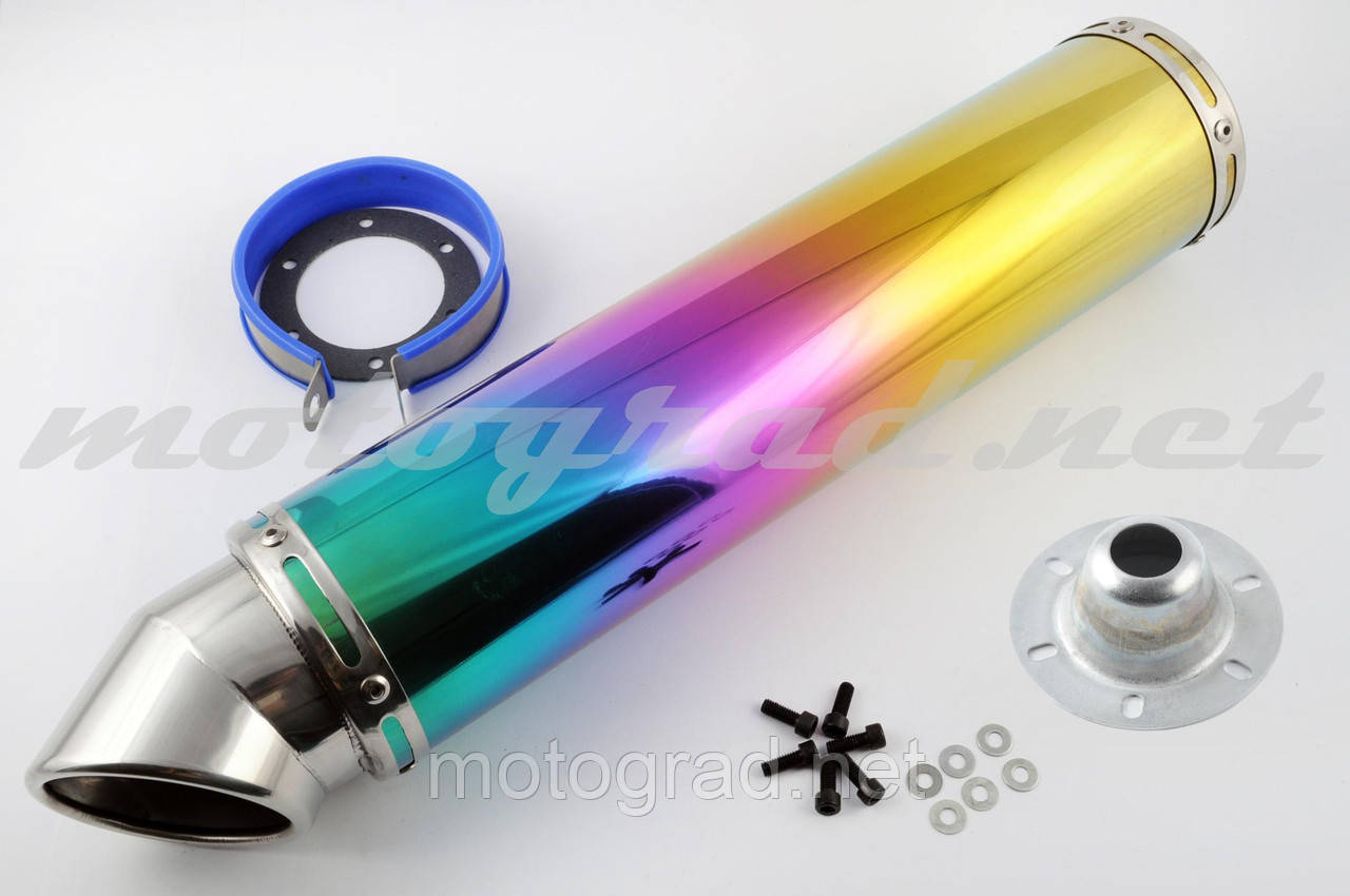 Глушник (тюнінг) 420*100mm, креп. Ø78 mm (неіржавка, веселка, прямоток, mod:27), фото 1