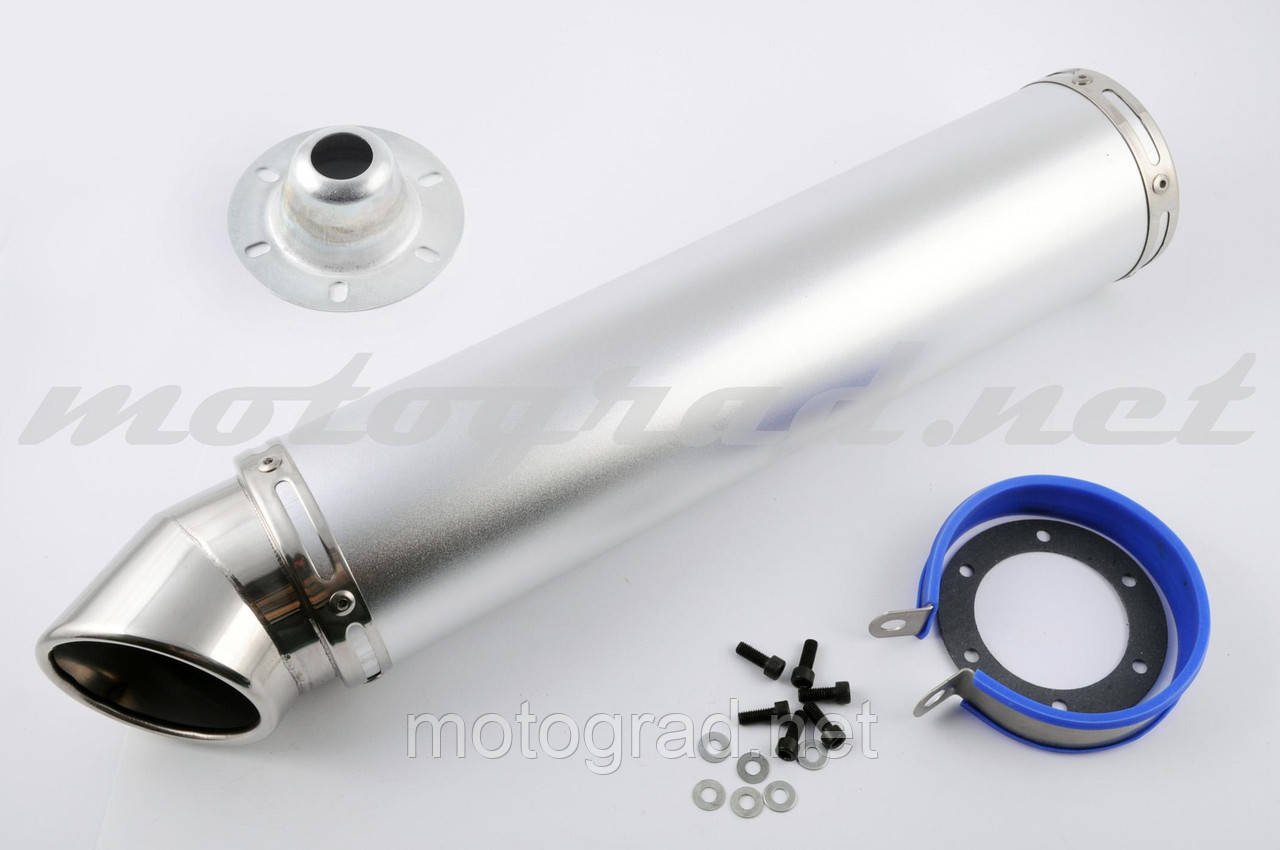 Глушник (тюнінг) 420*100mm, креп. Ø78 mm (неіржавка сталь, срібло, mod:26), фото 1