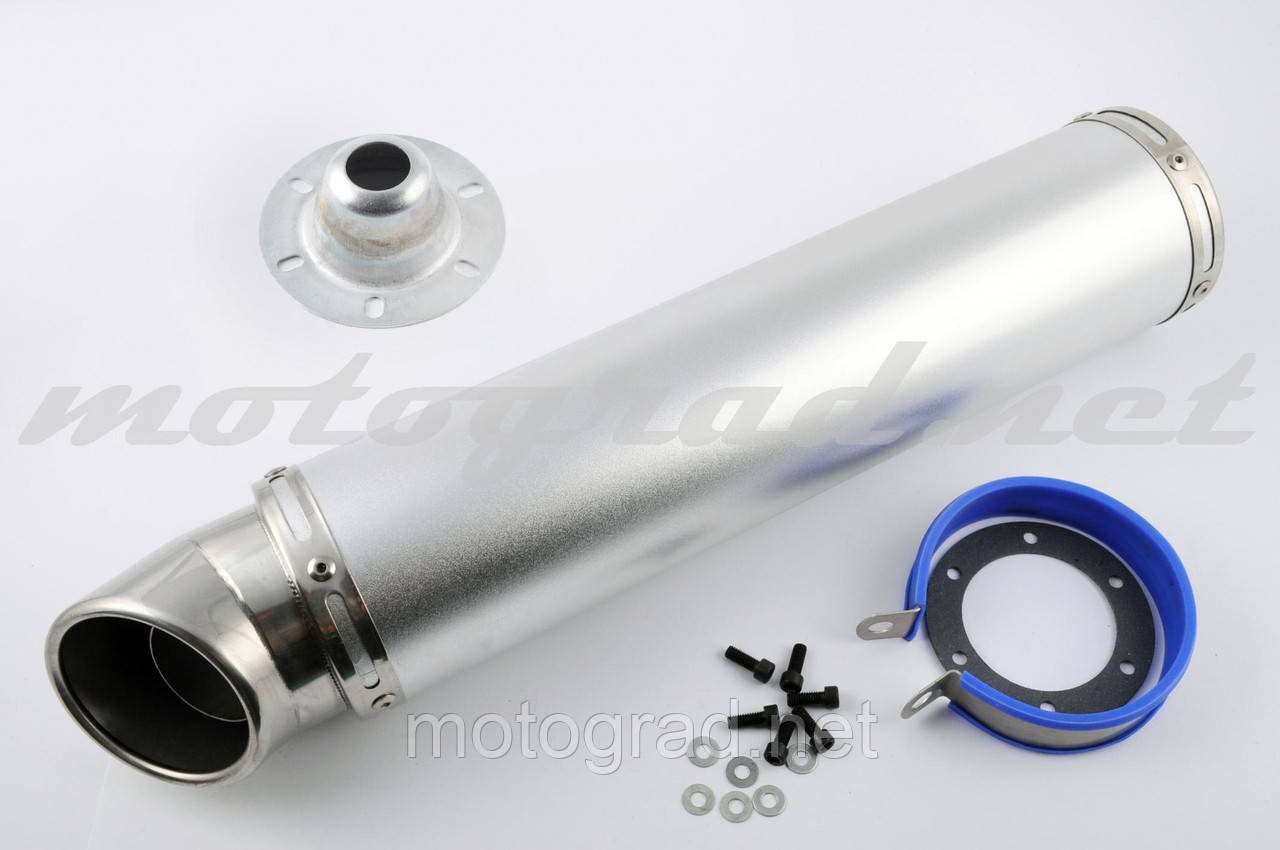 Глушник (тюнінг) 420*100mm, креп. Ø78 mm (неіржавка сталь, срібло, прямоток, mod:2), фото 1