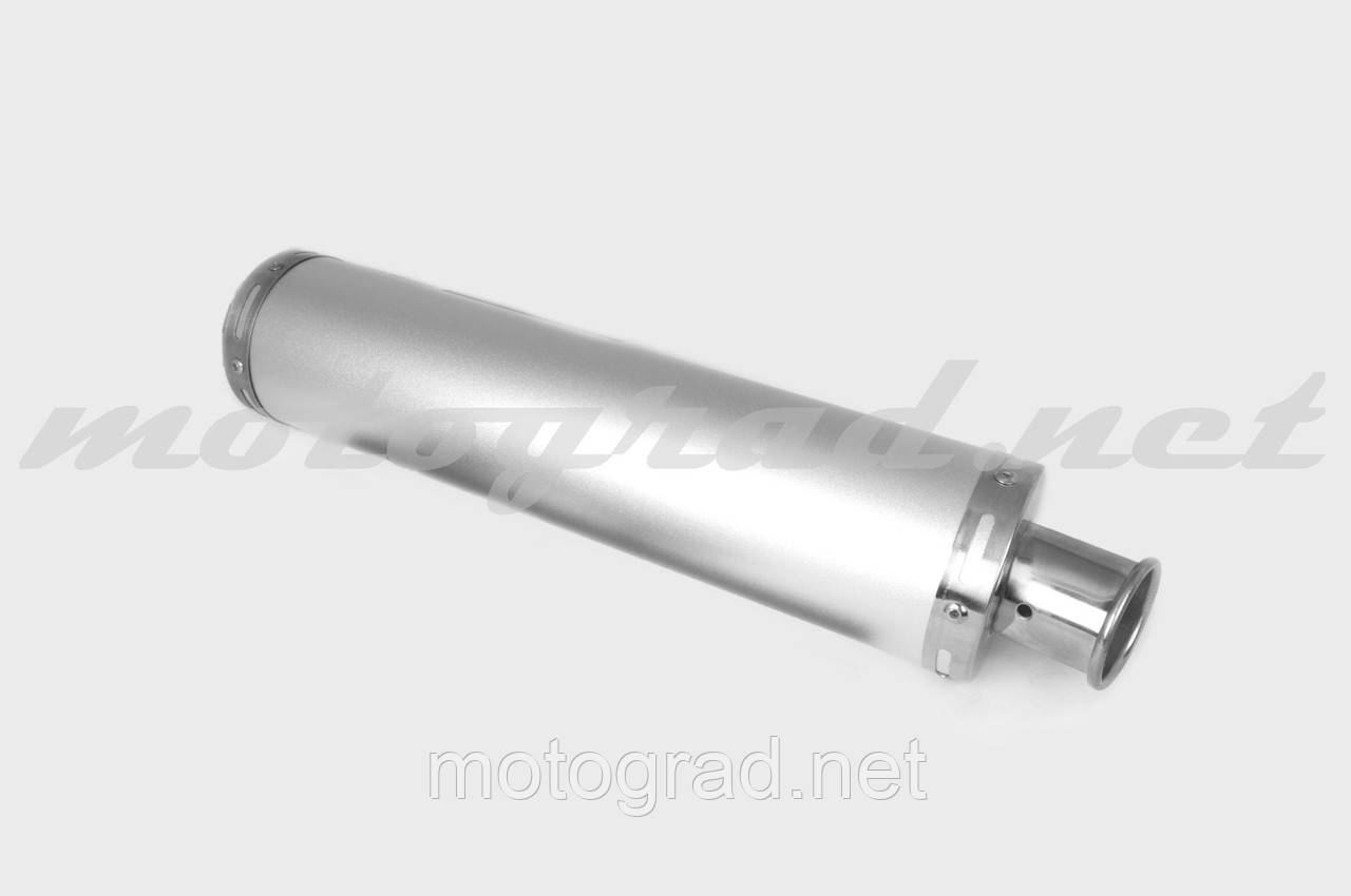 Глушник (тюнінг) 420*100mm, креп. Ø78 mm (нержавійка, срібло, прямоток, без кріплень, mod:57)