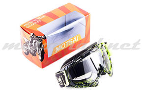Мото кросові окуляри маска Ендуро чорно салатова MOTSAI (mod:A4, з прозорим склом)