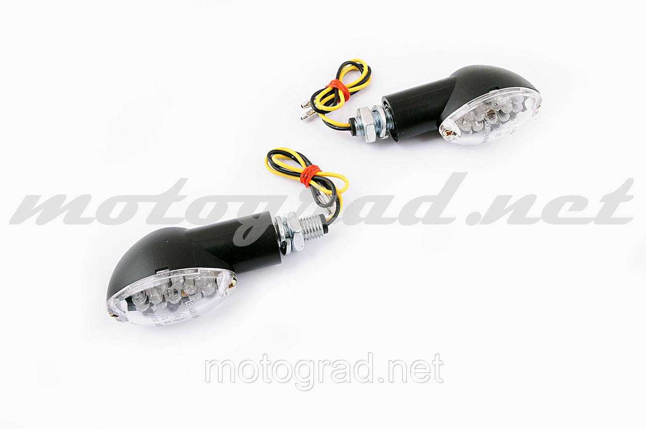 Повороти діодні міні (пара) овальні (чорні, прозорі, 15 діодів) E-MARKED, фото 1