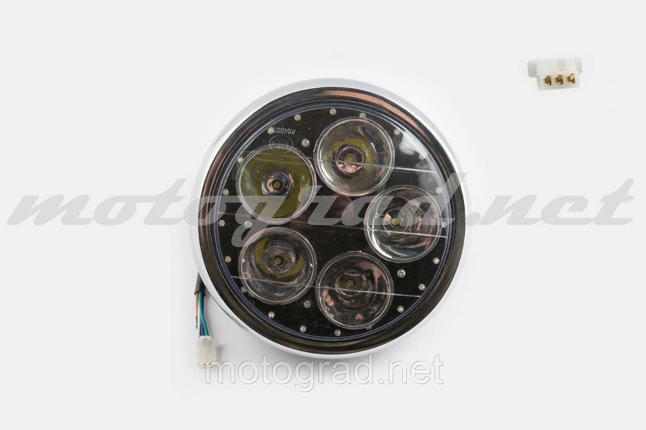 Фара світлодіодна кругла (кріпеж 180 mm, синя підсвітка, пластик) Feili