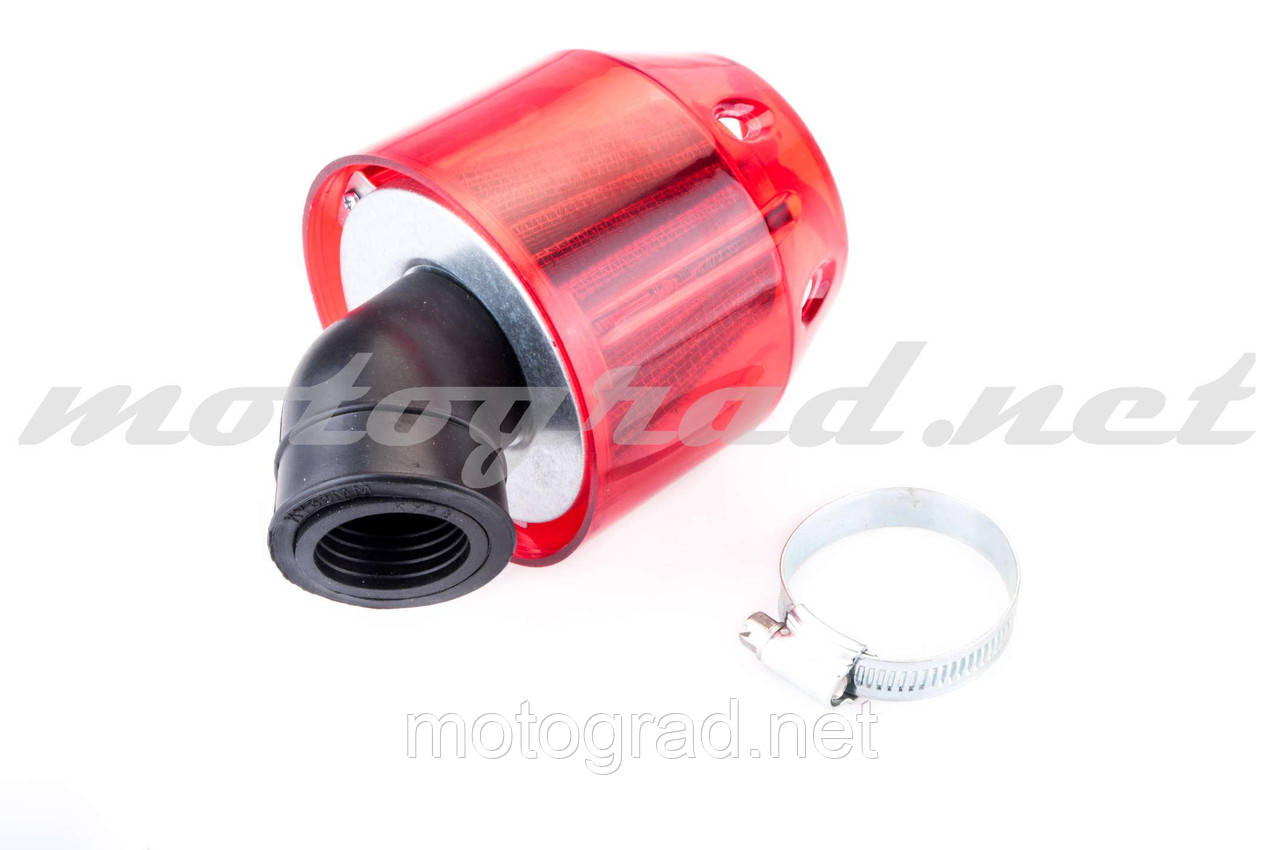 Фільтр повітряний (нульовик) Ø28-40 mm, 45* KM (mod:KY-A-134) (дзвін, червоний, прозорий) 