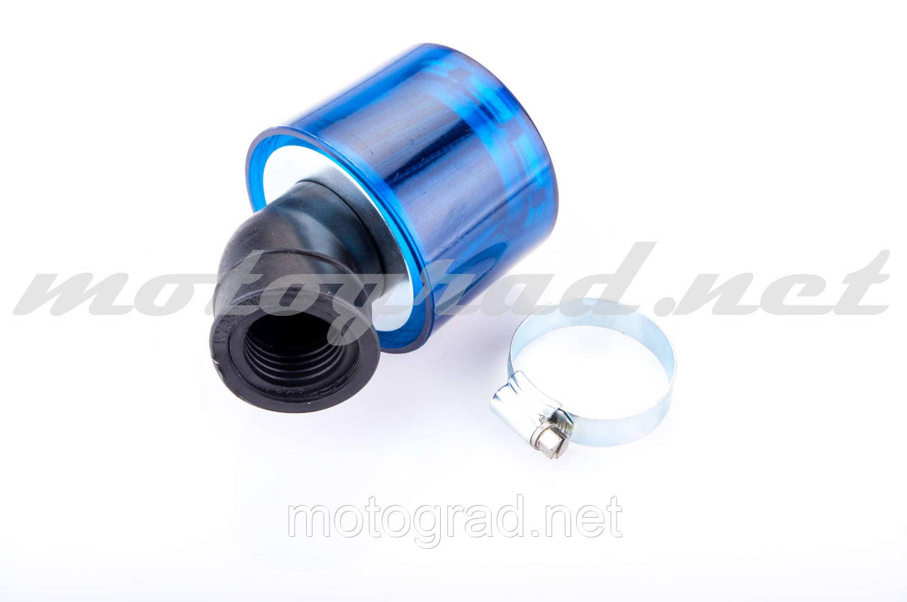 Фільтр повітряний (нульовик) Ø28/40mm, 45* KM (mod:KY-A-088) (дзвін, синій, прозорий) , фото 1