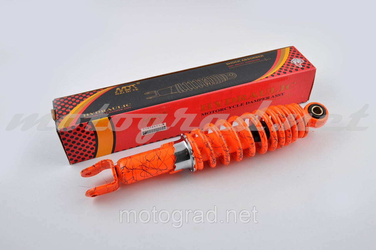 Амортизатор GY6, DIO, LEAD 290 mm, регульований "NDT" (жовтогарячий + паутина)