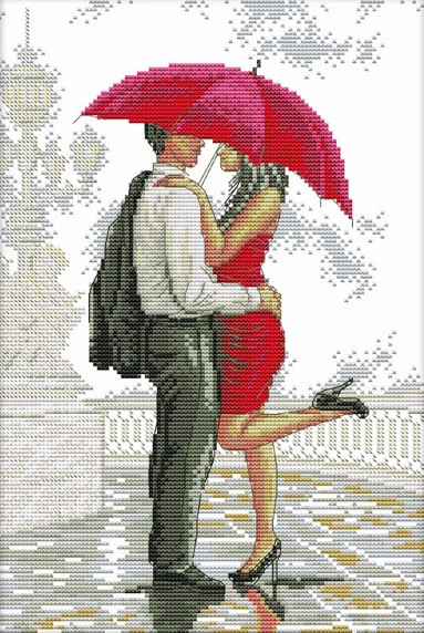 Вишивка хрестиком Побачення під червоним парасолькою 27х37 см (арт. MK024)
