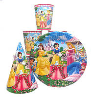 Набір "Принцеси Діснея". Тарілки (18см) -10шт. Скляночки (250 мл)- 10 шт. Ковпачки (16см) -10 шт
