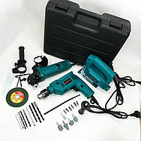 Набір електроінструментів 3в1: мережний ударний дриль, болгарка мережева, електричний лобзик потужний
