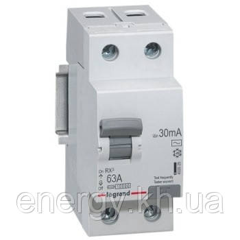 Пристрій захисного відключення (ПЗВ) Legrand RX3 2x63A, 30mА, AC