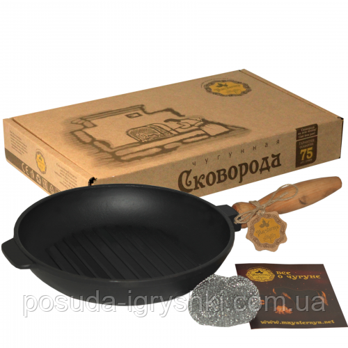 Сковорода чавунна лита кругла (гриль) 24*4см