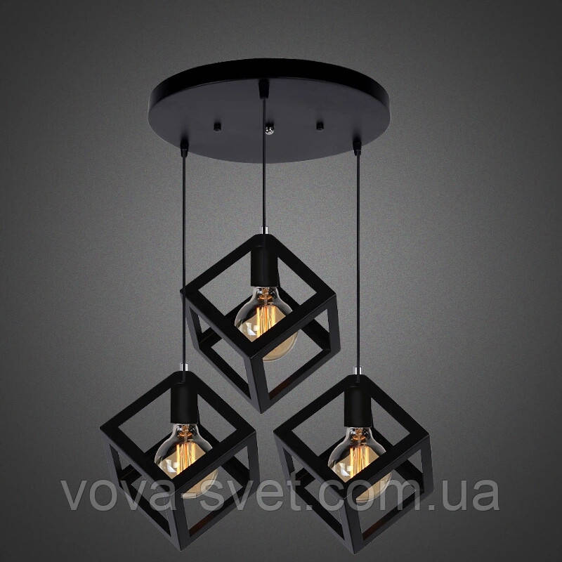 Подвесной светильник [ Black Block Loft - 3 ] (кубик) - фото 2 - id-p476617215
