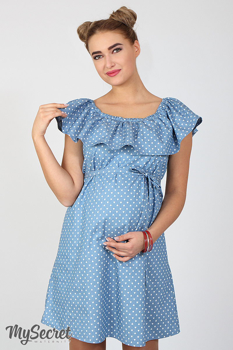 Модна сукня для вагітних і годування Chic DR-27.051, сердечка на світлому джинсі розмір 46