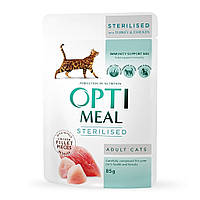 Optimeal Sterilised, вологий корм для стерилізованих котів шматочки в соусі (85 г) індичка