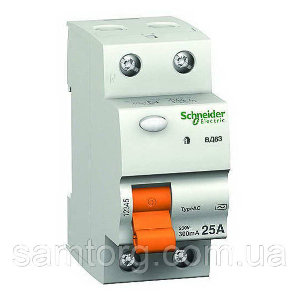 Диференційний вимикач (ПЗВ) 63A 30мА 2 полюси 11455S Schneider Electric