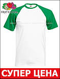 Футболка чоловіча біла / зелена з кольоровими рукавами Valueweight baseball Fruit of the Loom 54, фото 6