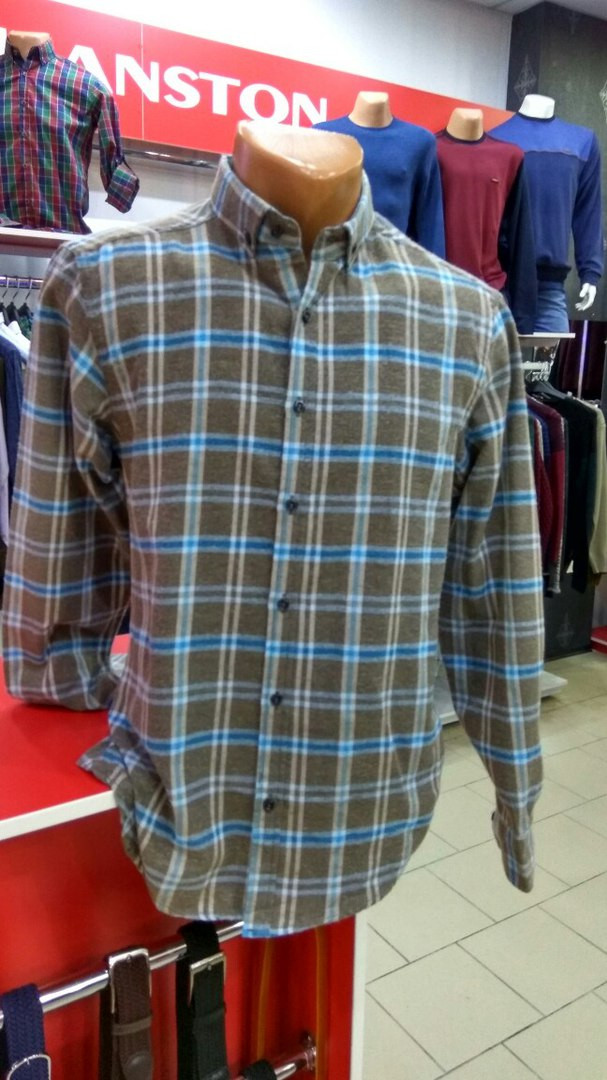 Сорочка чоловіча байкова бавовна довгий рукав клітка L сіра, фото 1