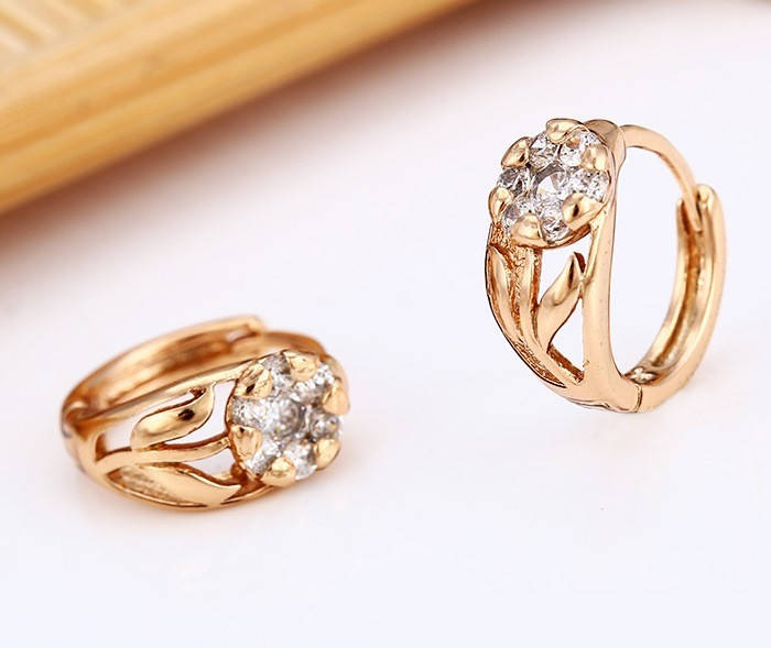 

Серьги кольца, Цветочек с цирконием, медзолото Xuping, 18К