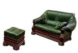 Шкіряні меблі Монарх: розкладний 2-місний диван і пуф
