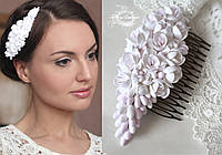 Весільний гребінь для волосся "Біло-рожеві фрезії"