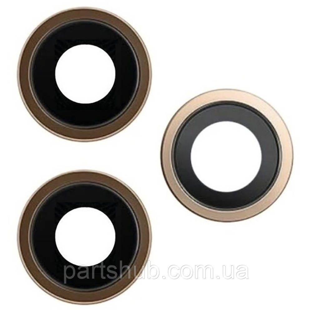 Скло камери Apple iPhone 11 Pro, iPhone 11 Pro Max (із золотистим кільцем - 3 шт), фото 1