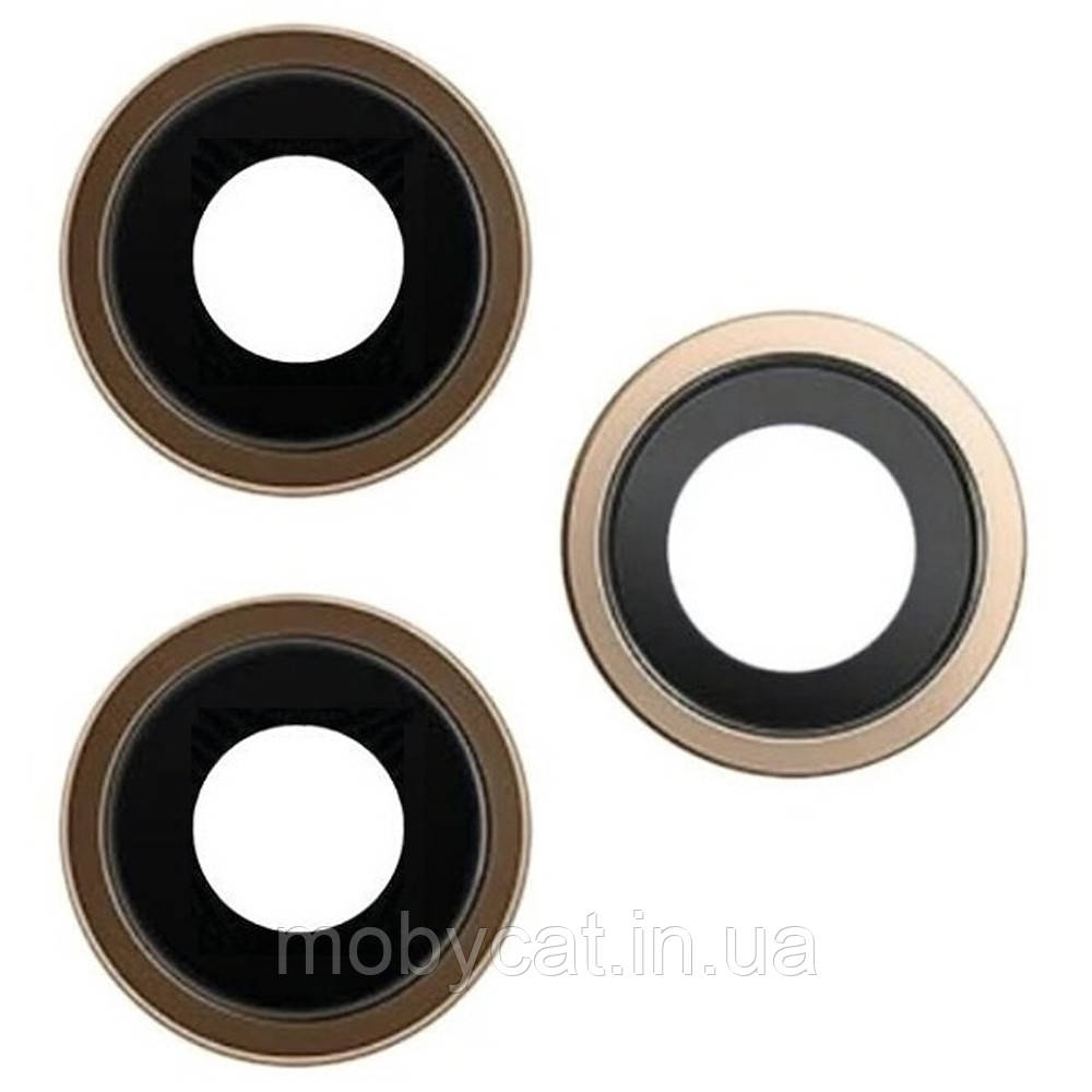 Скло камери Apple iPhone 11 Pro, iPhone 11 Pro Max (із золотистим кільцем - 3 шт), фото 1