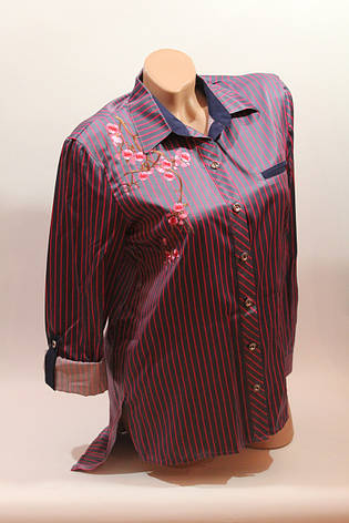 Жіночі сорочки смужка з вишивкою "Сакура" оптом VSA фіолетовий, фото 2