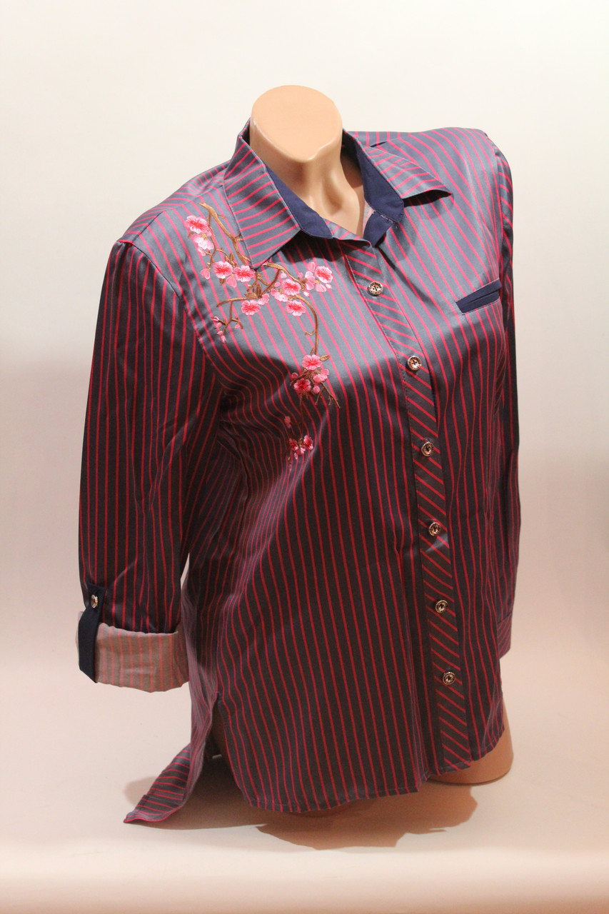 Жіночі сорочки смужка з вишивкою "Сакура" оптом VSA фіолетовий