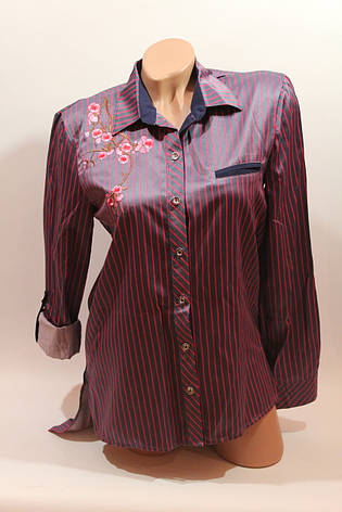 Жіночі сорочки смужка з вишивкою "Сакура" оптом VSA фіолетовий, фото 2