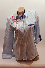 Жіночі сорочки смужка з вишивкою "Сакура" оптом VSA світло-блакитний, фото 3
