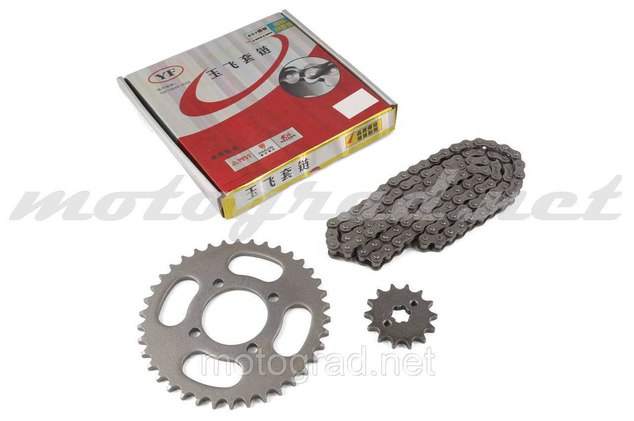 Зірки трансмісії (пара) Zongshen F5 428-15T + 428-42T (+ланцюг 112L) (сталь 20) "DGH" , фото 1