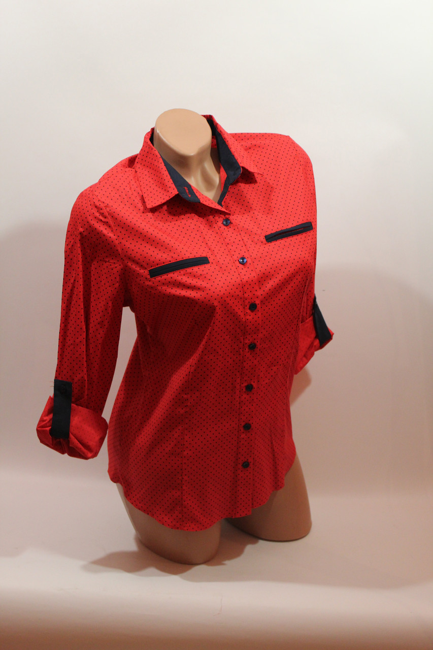 Жіночі батальні сорочки (бавовна + ликра) Mod-da 4930 горошок червоний ст.