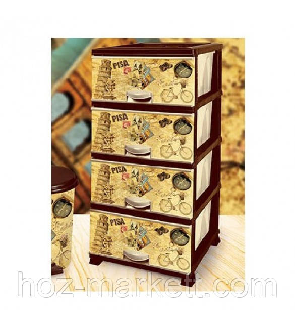 Комод пластиковий тумбочка на 4 ящики Пізанська вежа Elif Туреччина, фото 1