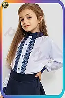 FS Блуза для дівчаток Flex Set   ошатна біло-синя з довгими рукавами бавовняна для свята та повсякденн SET18-F