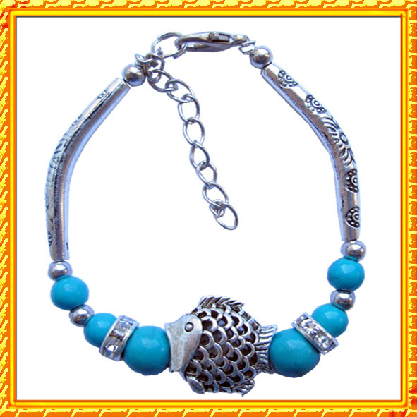 Східний Браслет Риба Короп для Успіху з Бірюзовими Намистинами, L=16+4 см