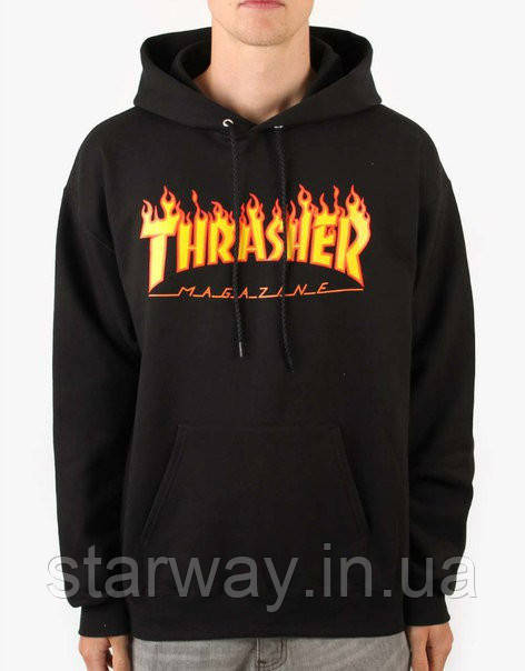 Худі з принтом thrasher magazine logo | чорна толстовка