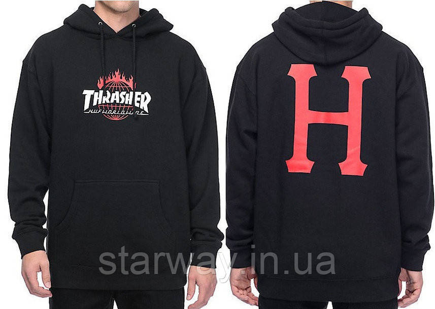 Толстовка з принтом huf worldwide thrasher | худі унісекс