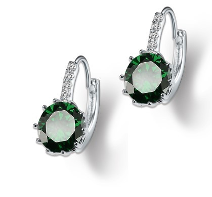 Сережки посріблені з кубиком цирконію Ocean Green VSH