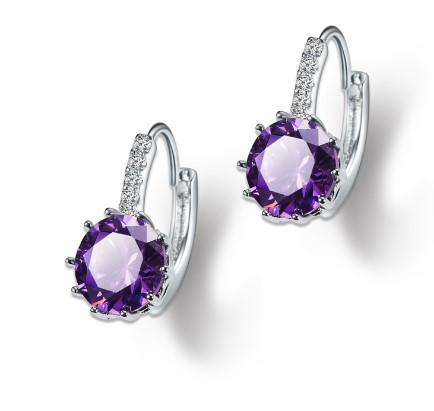 Сережки посріблені з кубиком цирконію Ocean Purple VSH